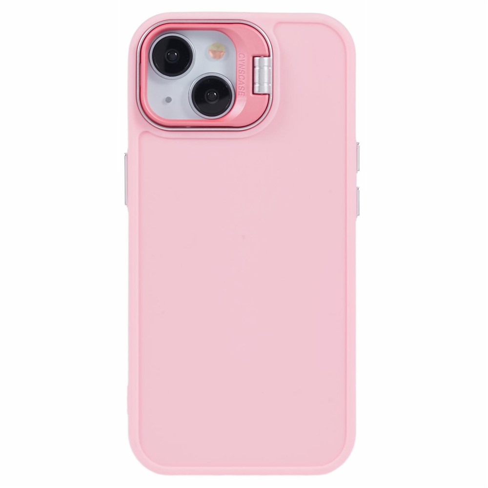 QH Series for iPhone 15 Plus Case Protective Silicone Phone Cover with Lens Kickstand - Pink