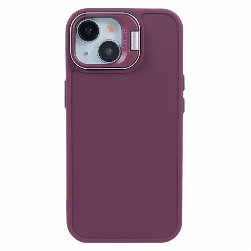 QH Series for iPhone 15 Plus Case Protective Silicone Phone Cover with Lens Kickstand - Wine Red