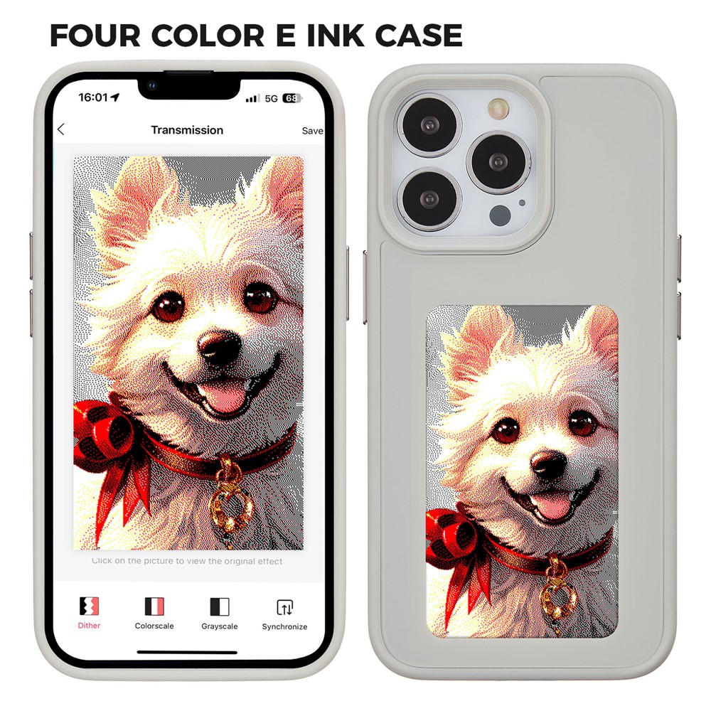 INKZONE For iPhone 13 Pro Case 4-Color Customizable E-Ink Display Phone Case PC+TPU Cover - Grey