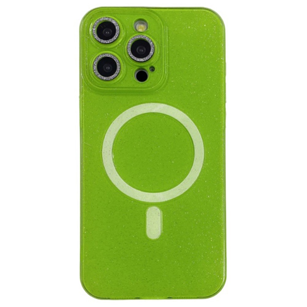 For iPhone 13 Pro Max Case Glitter Powder Flexible TPU Phone Cover Compatible with MagSafe - Fluorescent Green