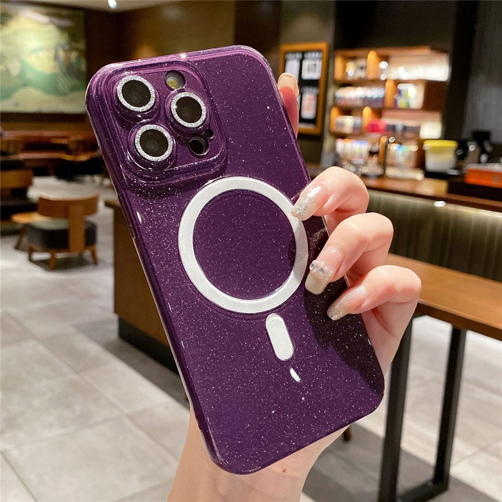 For iPhone 13 Pro Max Case Glitter Powder Flexible TPU Phone Cover Compatible with MagSafe - Dark Purple