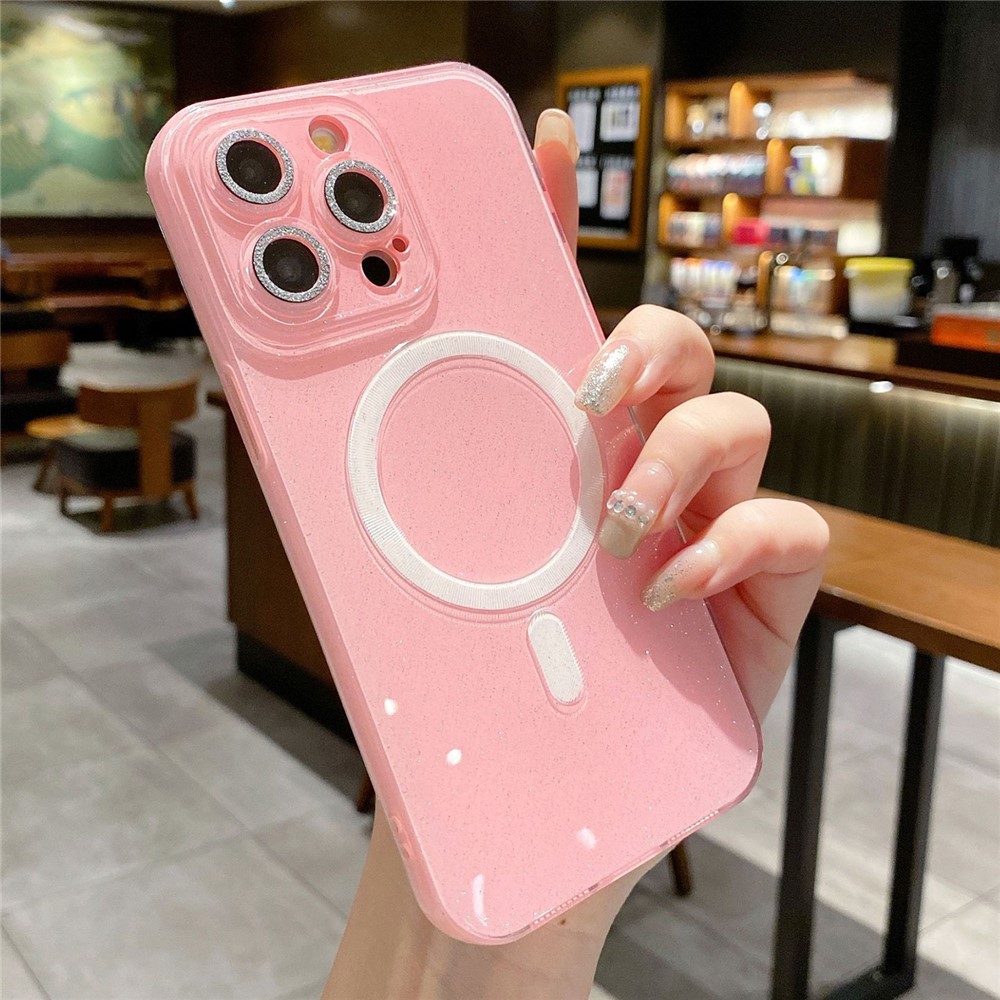 For iPhone 13 Pro Max Case Glitter Powder Flexible TPU Phone Cover Compatible with MagSafe - Pink