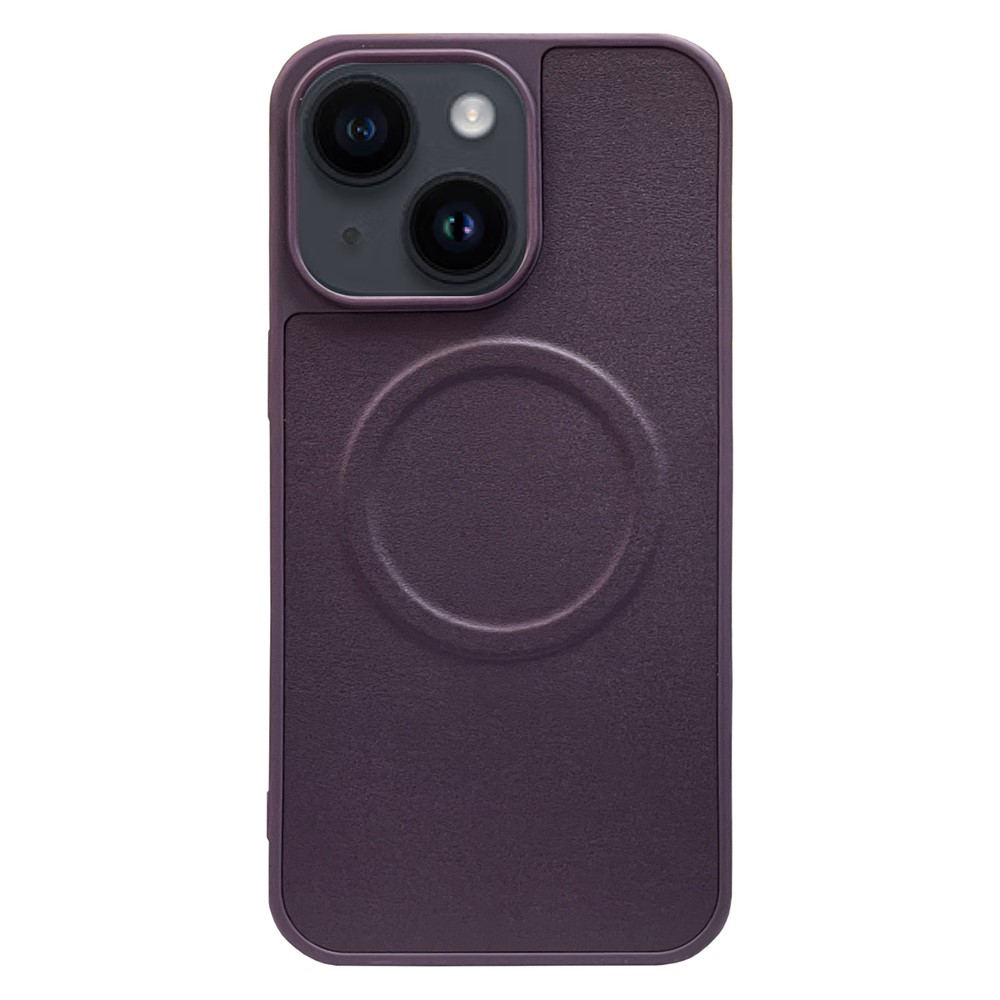 For iPhone 15 Plus Case PU Leather Coated TPU Protective Magnetic Phone Cover - Purple