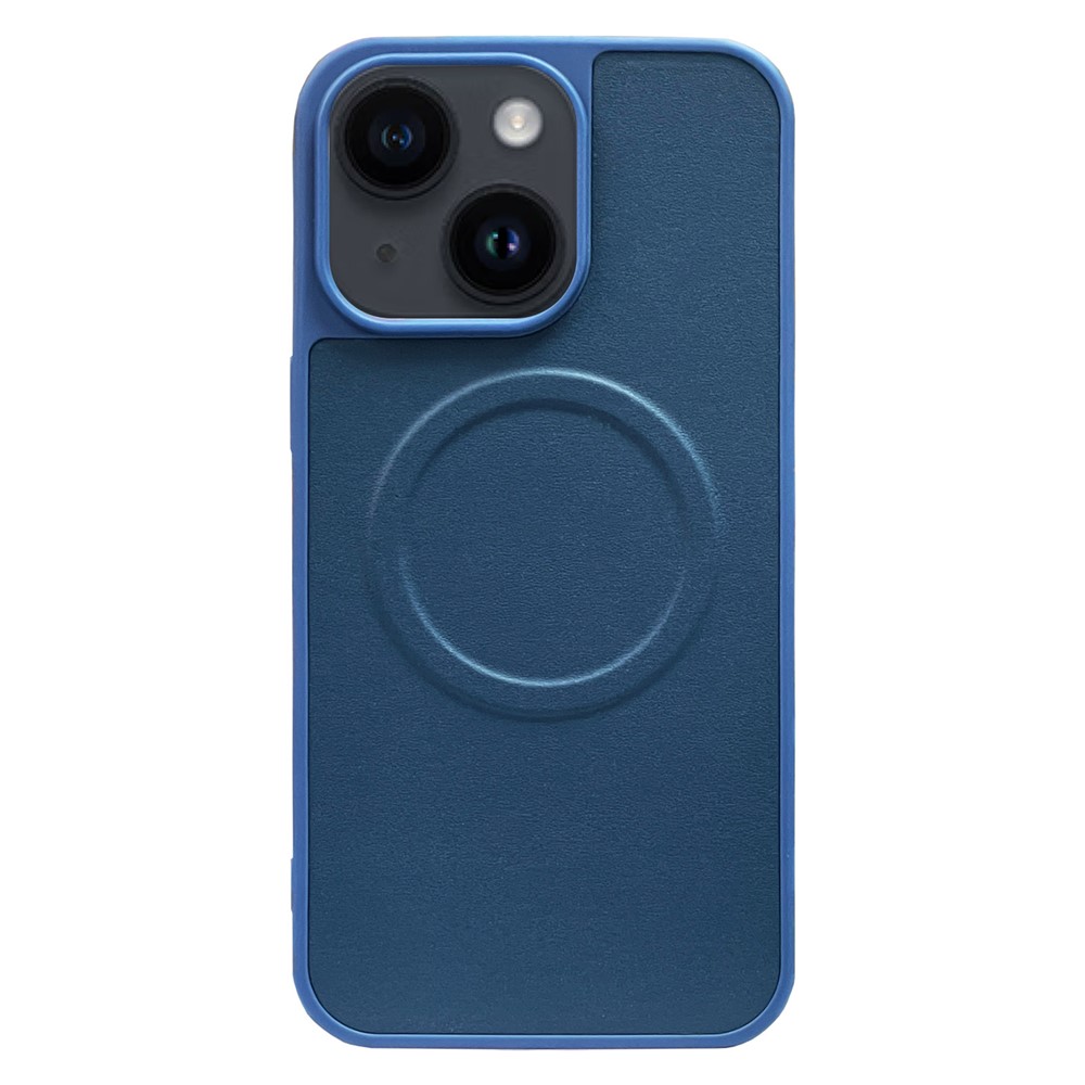 For iPhone 15 Plus Case PU Leather Coated TPU Protective Magnetic Phone Cover - Blue