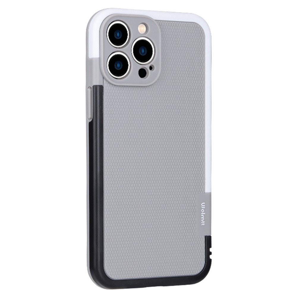 WOLMTT For iPhone 13 Pro 6.1 inch Phone Case Dual Color Frame Rhombus Texture Protective Cover - Grey
