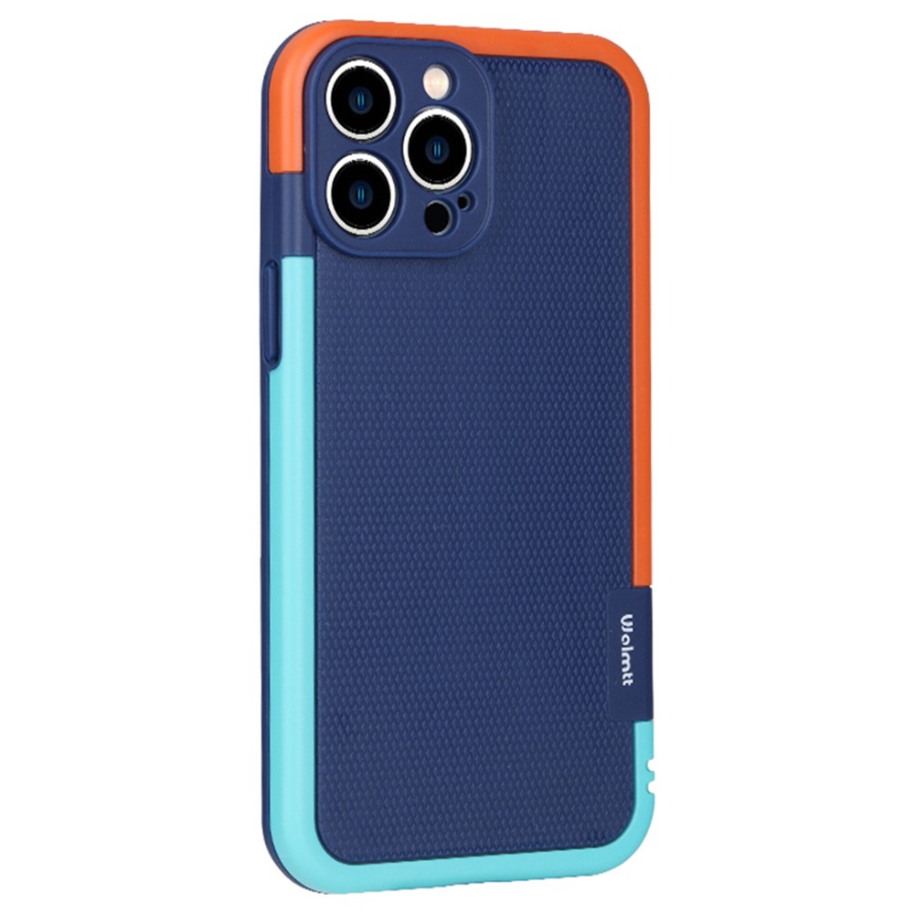 WOLMTT For iPhone 13 Pro 6.1 inch Phone Case Dual Color Frame Rhombus Texture Protective Cover - Dark Blue