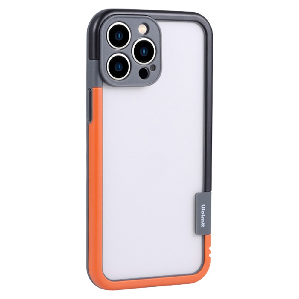 WOLMTT For iPhone 13 Pro Max 6.7 inch Case Dual Color Frame PC+TPU Anti-scratch Phone Cover - Orange+Grey