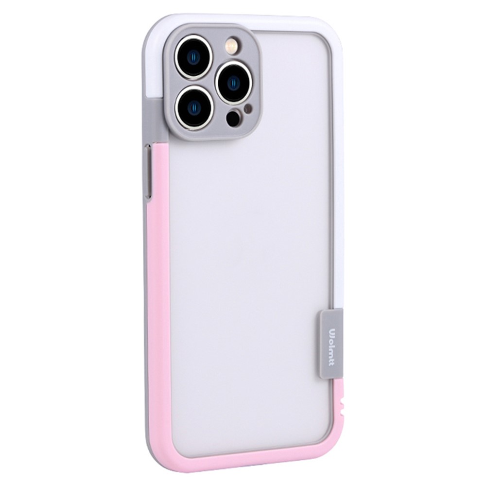 WOLMTT For iPhone 13 Pro Max 6.7 inch Case Dual Color Frame PC+TPU Anti-scratch Phone Cover - Pink+White