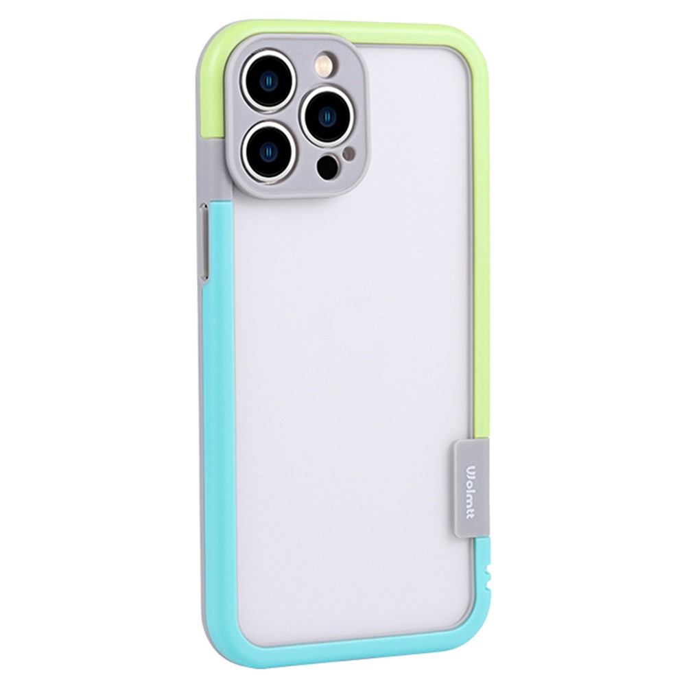 WOLMTT For iPhone 13 Pro Max 6.7 inch Case Dual Color Frame PC+TPU Anti-scratch Phone Cover - Blue+Yellow