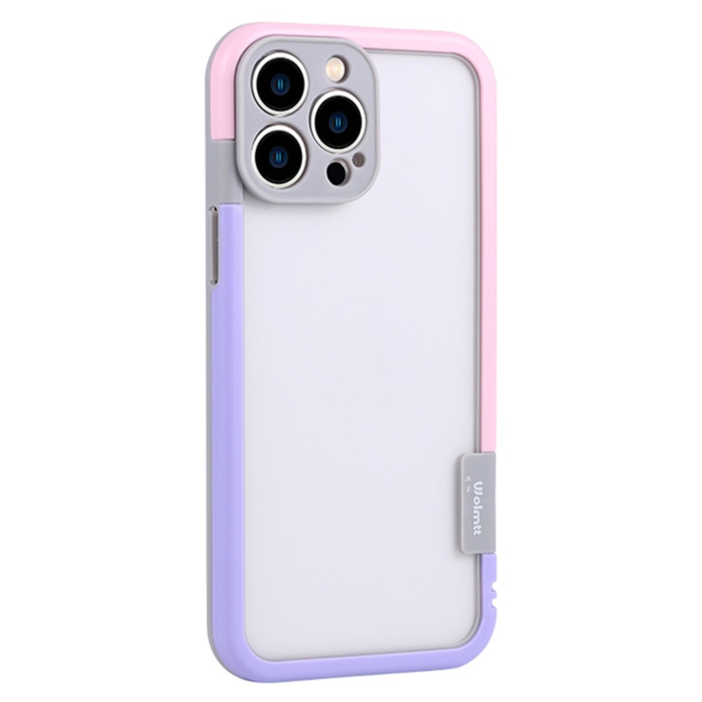 WOLMTT For iPhone 13 Pro Max 6.7 inch Case Dual Color Frame PC+TPU Anti-scratch Phone Cover - Purple+Pink