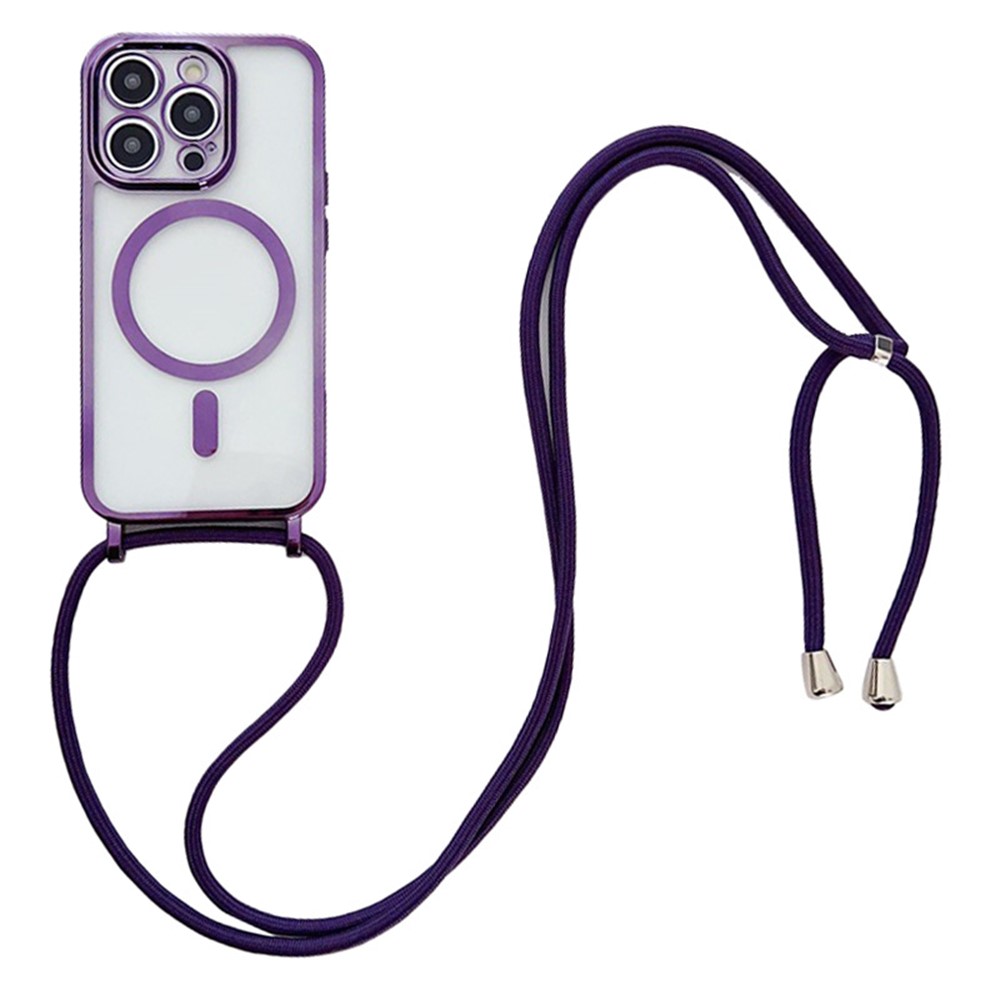 For iPhone 12 Pro Magnetic Case Crossbody Lanyard TPU Phone Cover - Purple