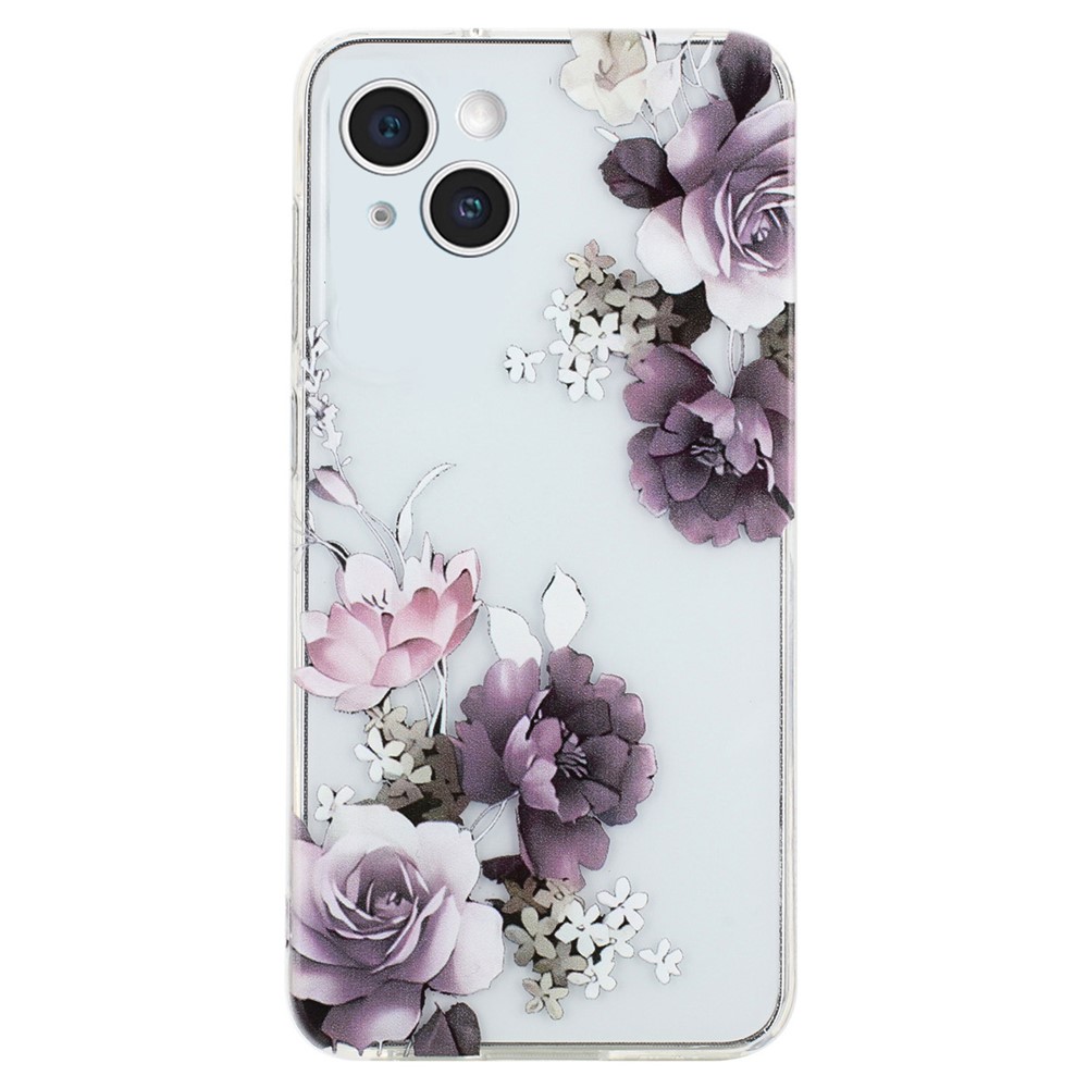 For iPhone 14 Plus Case TPU Pattern Printing Phone Guard Cover - Peony