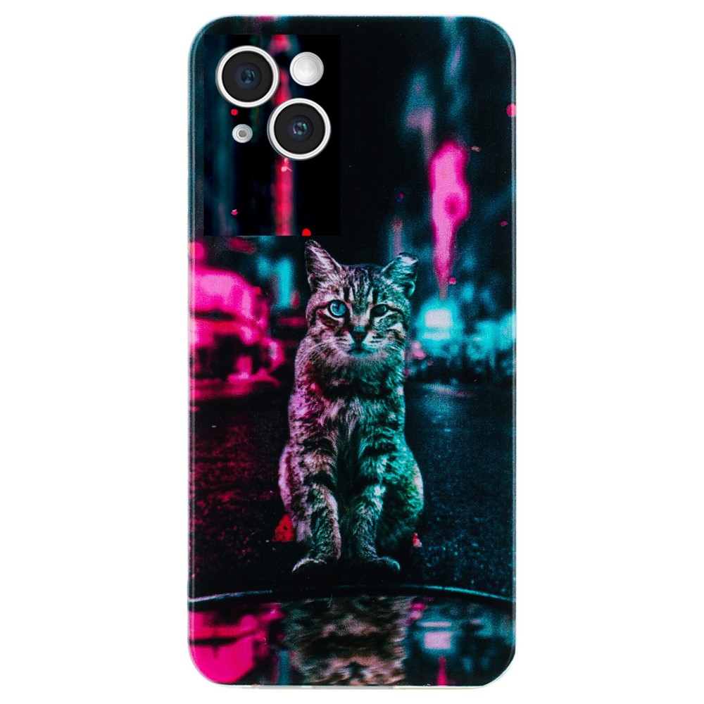 For iPhone 14 Plus Case TPU Pattern Printing Phone Guard Cover - Light and Cat