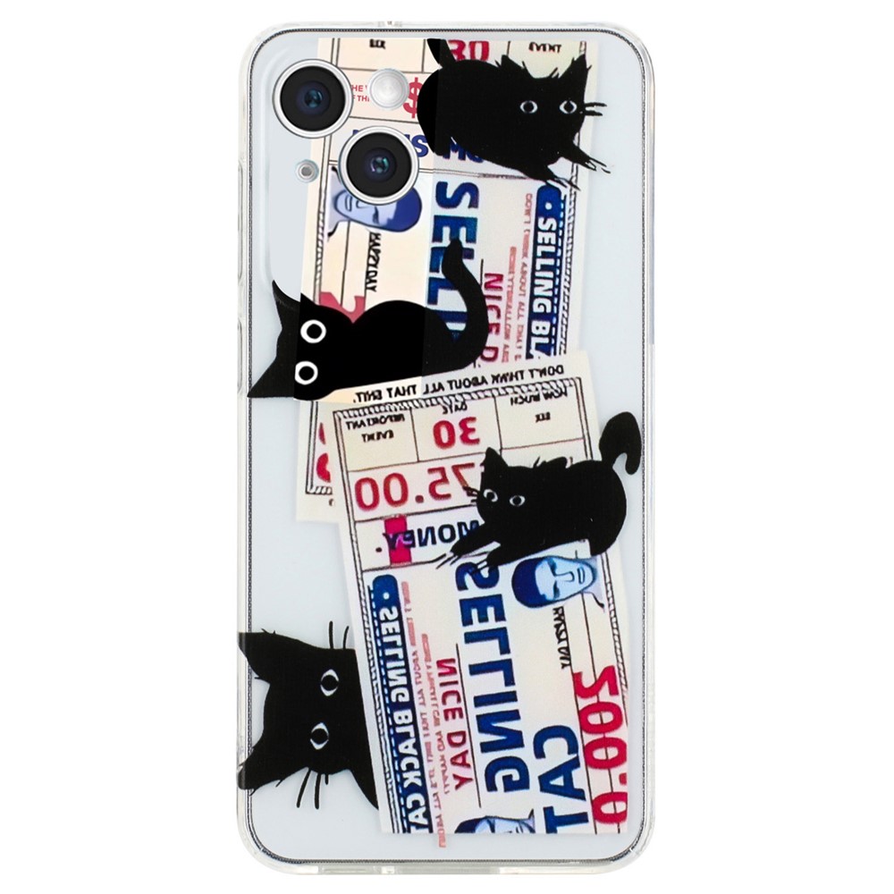 For iPhone 14 Plus Case TPU Pattern Printing Phone Guard Cover - Black Cat
