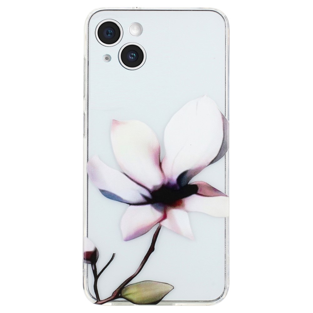 For iPhone 14 Plus Case TPU Pattern Printing Phone Guard Cover - White Flower