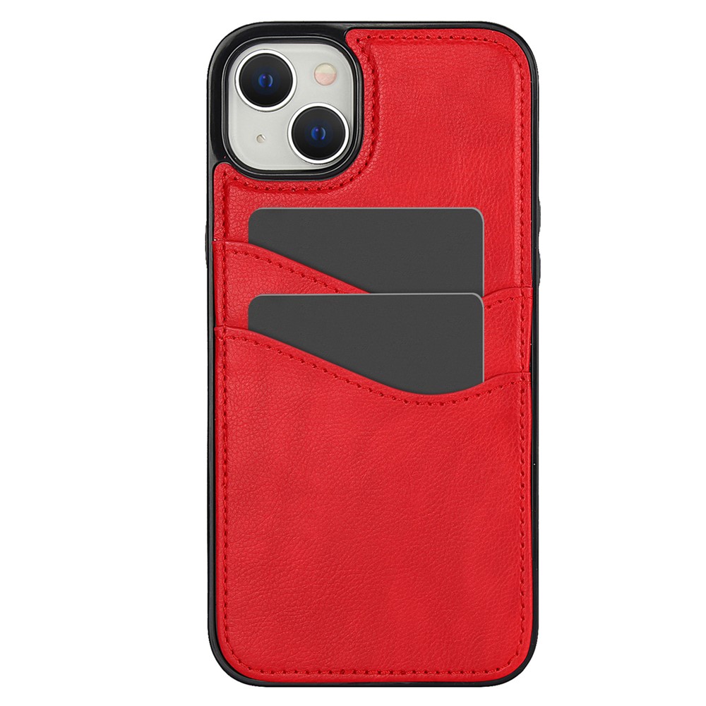 For iPhone 13 mini Case Scratch-Resistant PU+TPU Phone Shell with Card Holder - Red