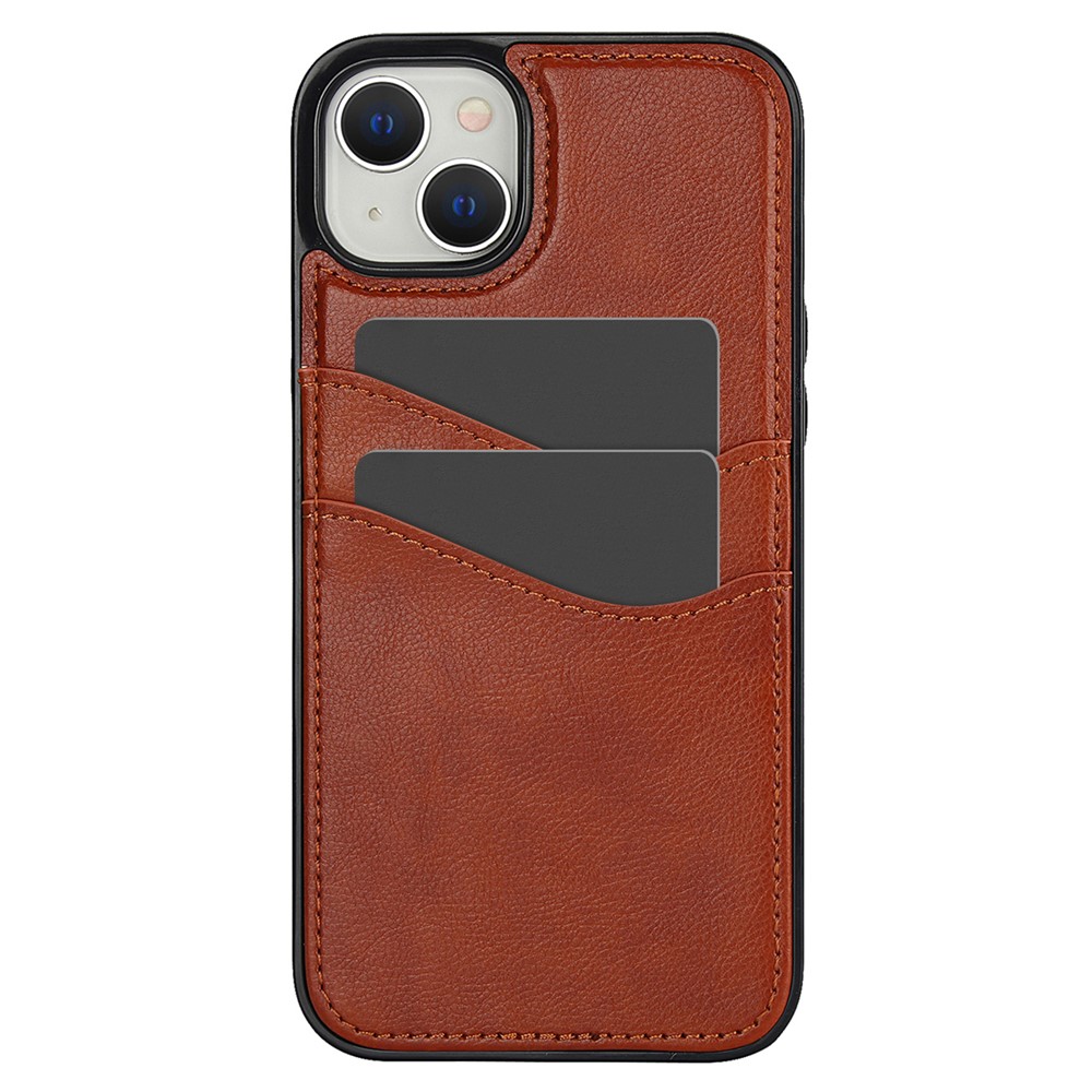 For iPhone 13 mini Case Scratch-Resistant PU+TPU Phone Shell with Card Holder - Brown