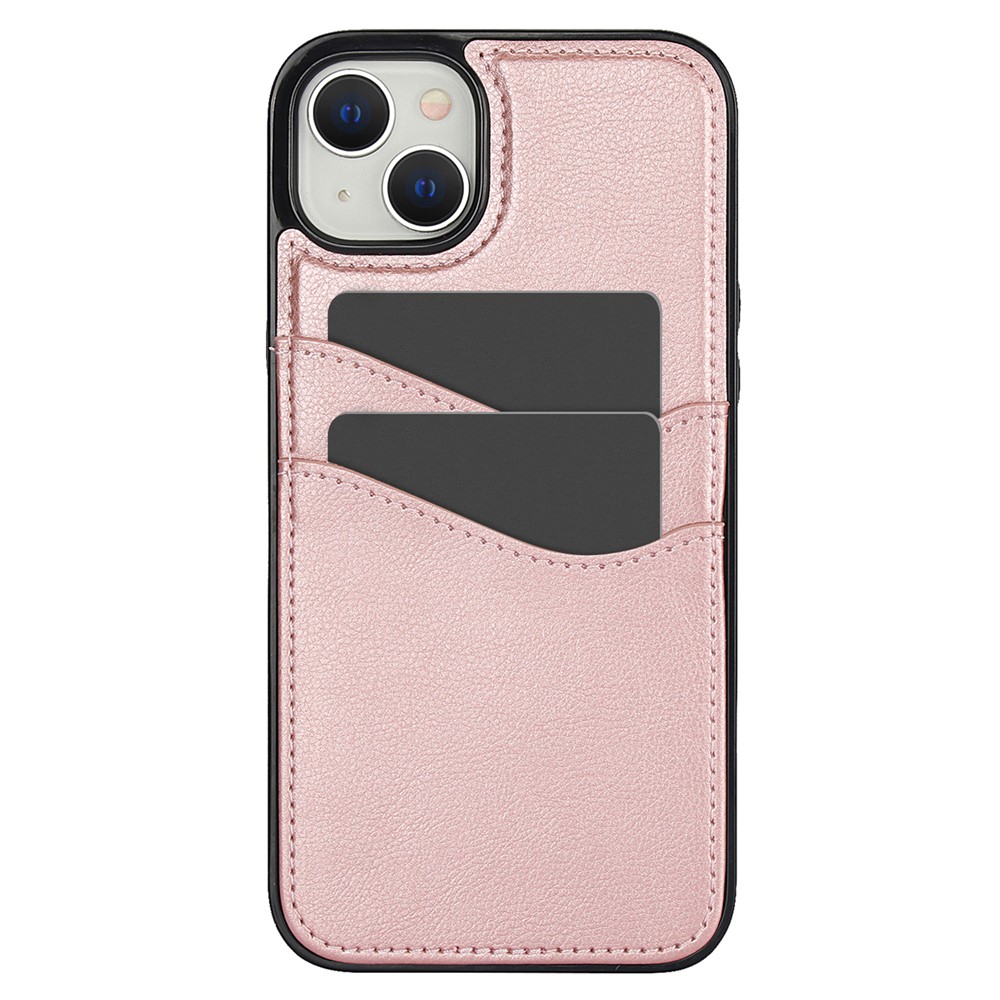 For iPhone 13 mini Case Scratch-Resistant PU+TPU Phone Shell with Card Holder - Rose Gold