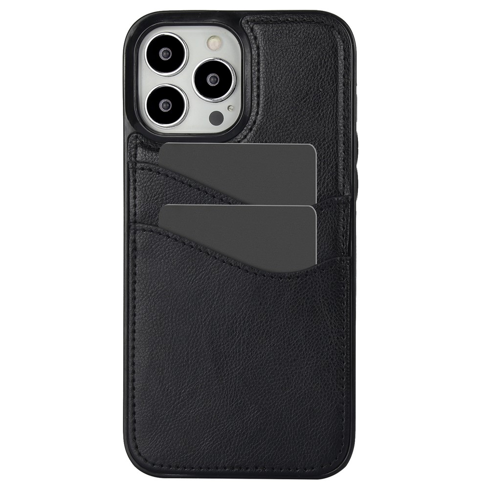 For iPhone 12 / 12 Pro Case Card Holder PU+TPU Phone Shell - Black