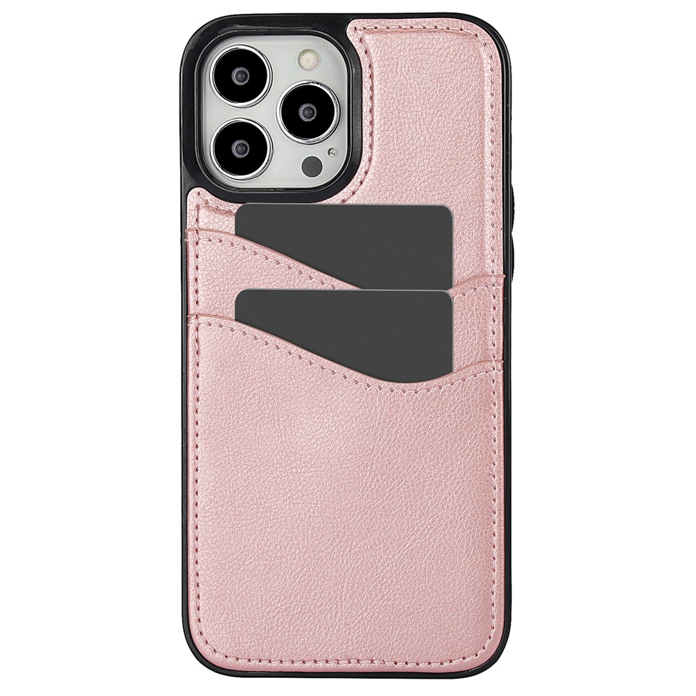 For iPhone 12 / 12 Pro Case Card Holder PU+TPU Phone Shell - Rose Gold