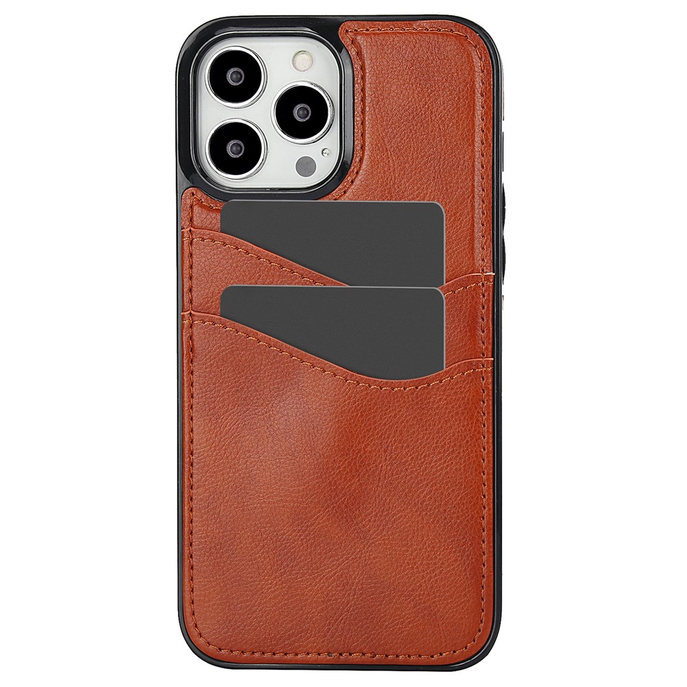 For iPhone 12 / 12 Pro Case Card Holder PU+TPU Phone Shell - Brown