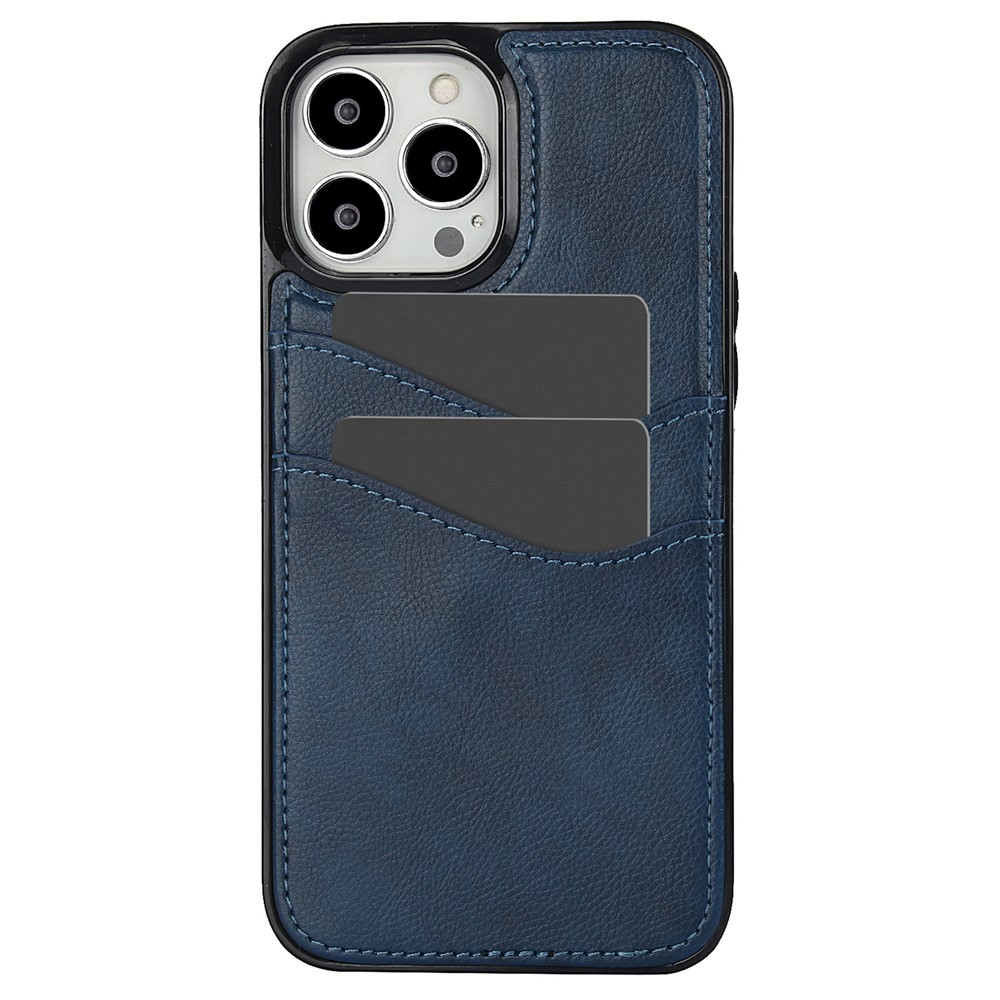 For iPhone 12 / 12 Pro Case Card Holder PU+TPU Phone Shell - Blue
