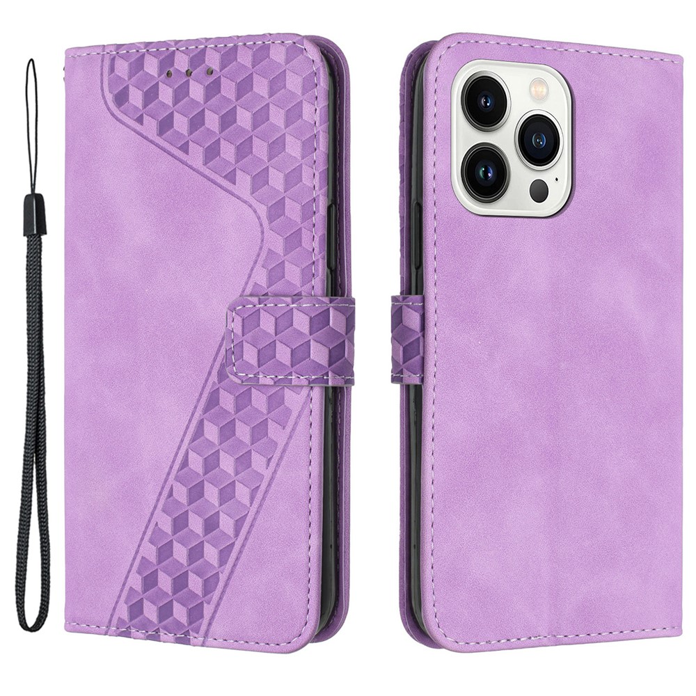 For iPhone 13 Pro PU Leather Phone Case Wallet Anti-Scratch Cover with 7-Shape Imprinted Pattern - Purple
