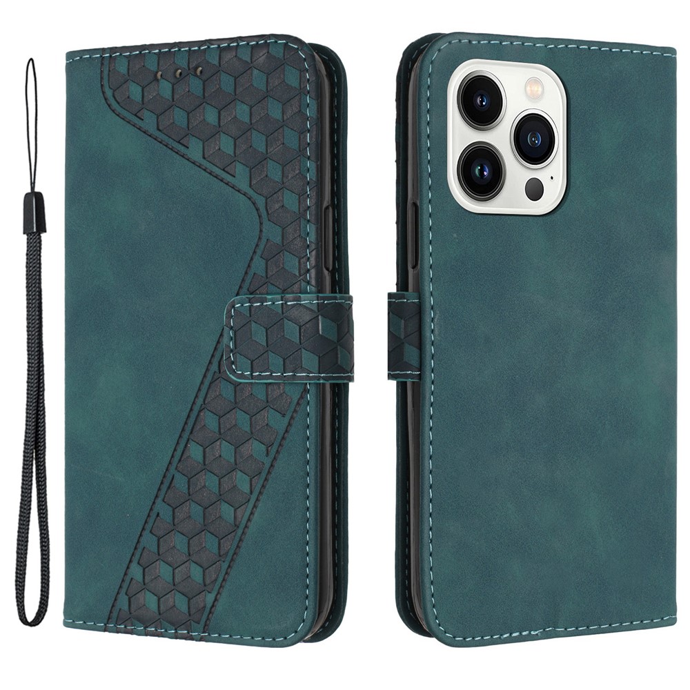 For iPhone 13 Pro PU Leather Phone Case Wallet Anti-Scratch Cover with 7-Shape Imprinted Pattern - Green