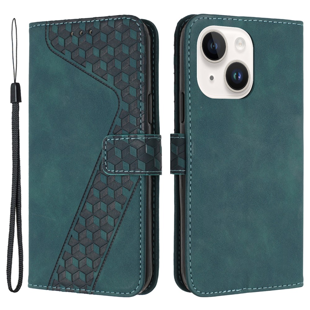 For iPhone 12 Cell Phone Cases 7-Shape Imprinted PU Leather Wallet Cover - Green