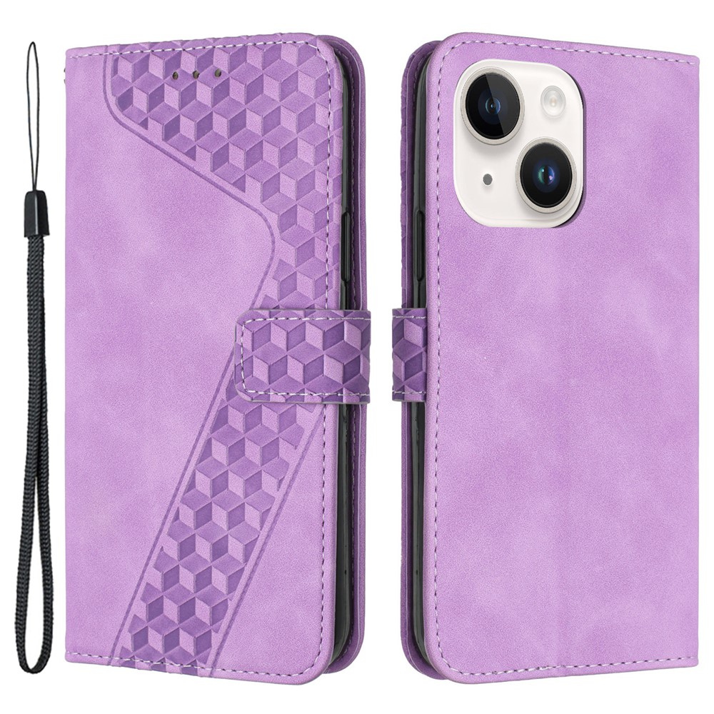 For iPhone 12 Cell Phone Cases 7-Shape Imprinted PU Leather Wallet Cover - Purple