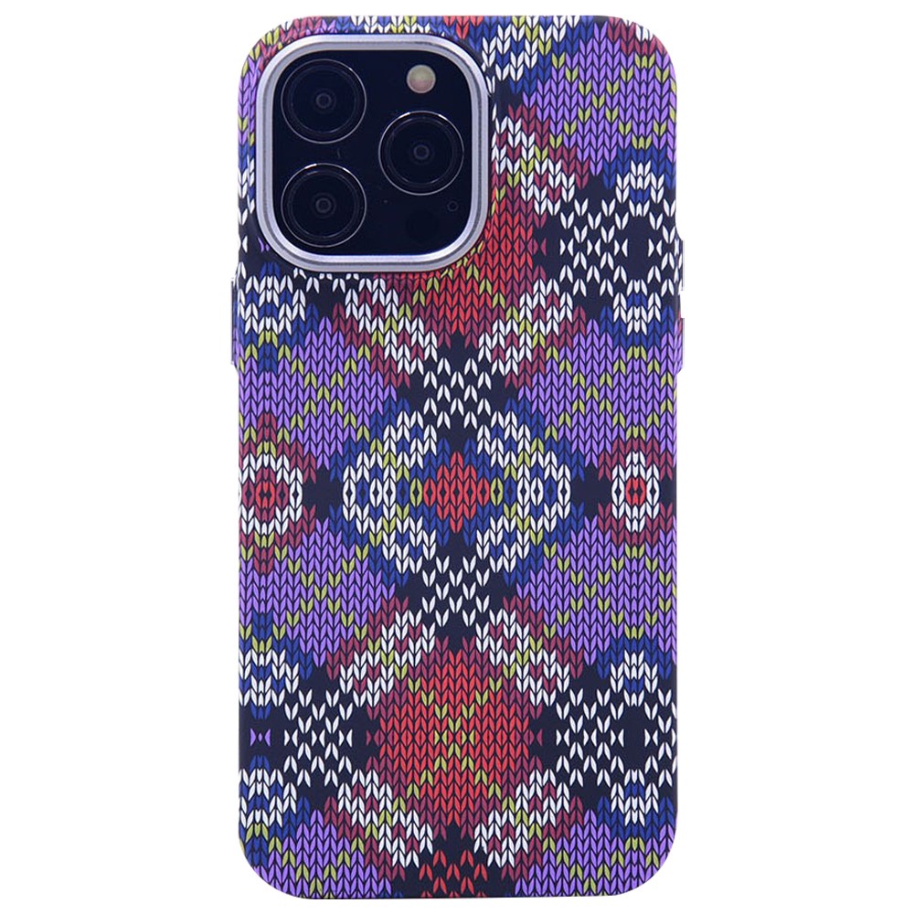 For iPhone 13 Pro 6.1 inch Case PC Luminous Phone Protective Cover Compatible with MagSafe - Purple Crossed Plaid
