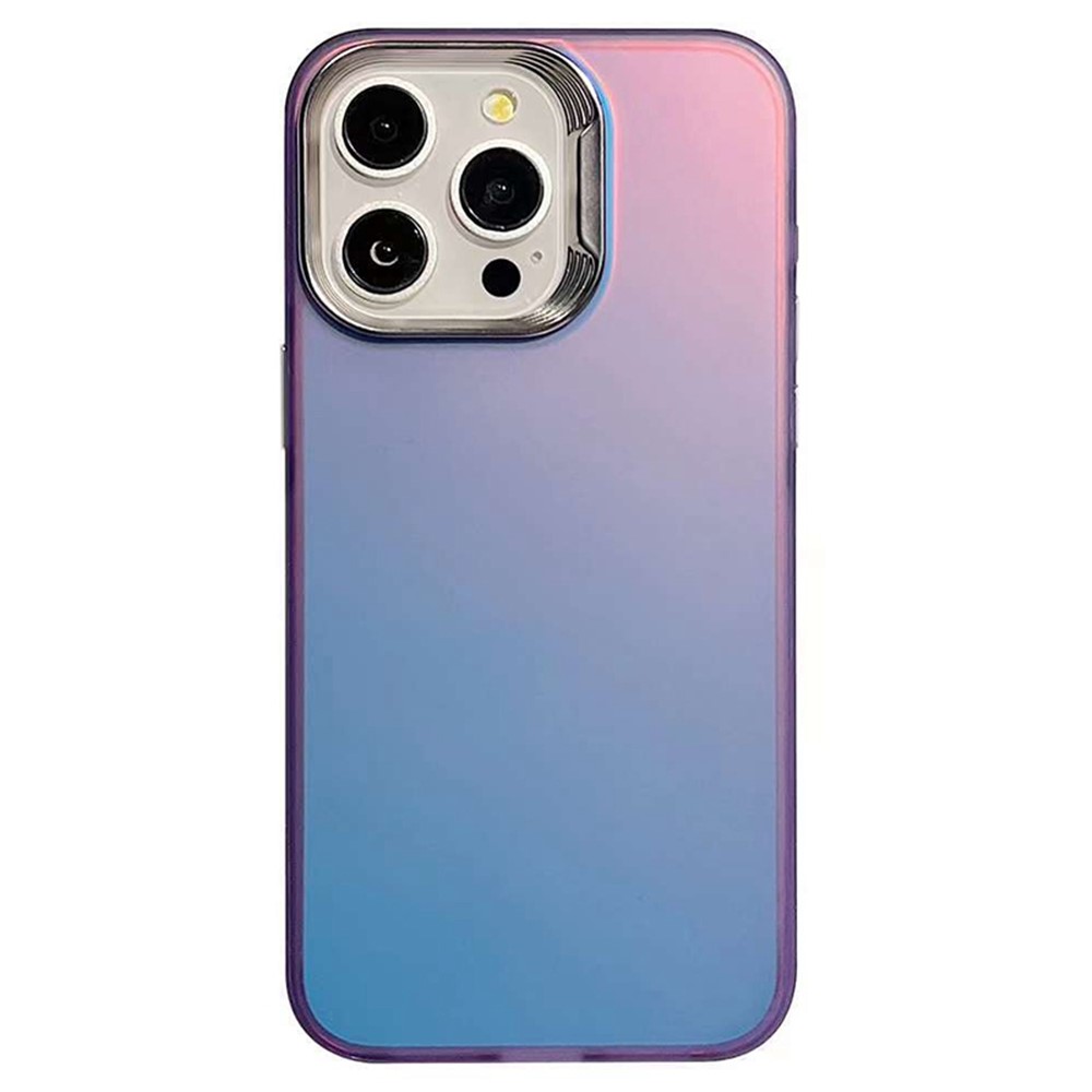 For iPhone 13 Pro Max Case Laser Effect Gradient PC+TPU Phone Cover Electroplating Lens Frame - Peacock Blue