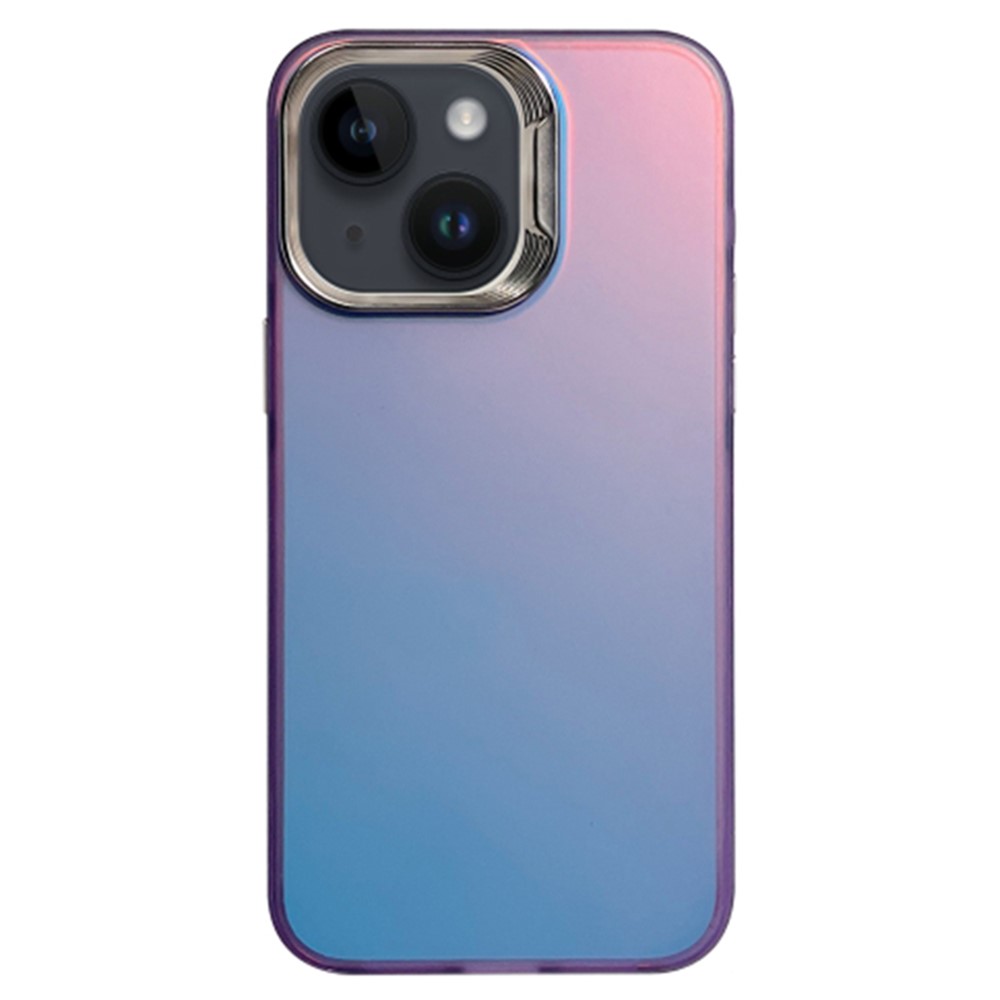 For iPhone 15 Plus Gradient Case Electroplating Lens Frame Laser Effect PC+TPU Phone Cover - Peacock Blue