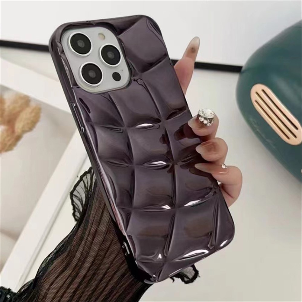 For iPhone 13 Pro Max Case Rhombus Grid Electroplating Soft TPU Phone Cover - Black