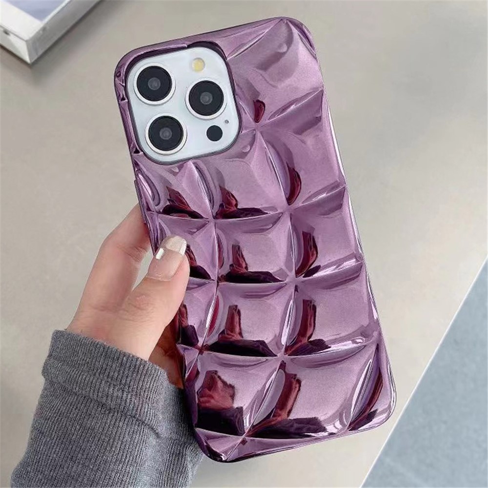 For iPhone 13 Pro Case Electroplating 3D Rhombus Grid Soft TPU Phone Cover - Purple