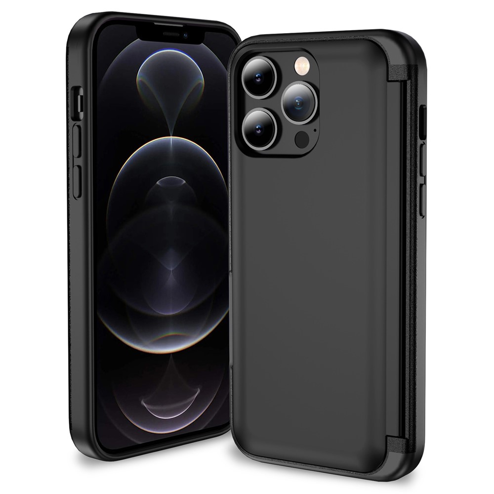 For iPhone 12 Pro 6.1 inch / 12 6.1 inch Cell Phone Case Flip Kickstand TPU+PC Cover - Black