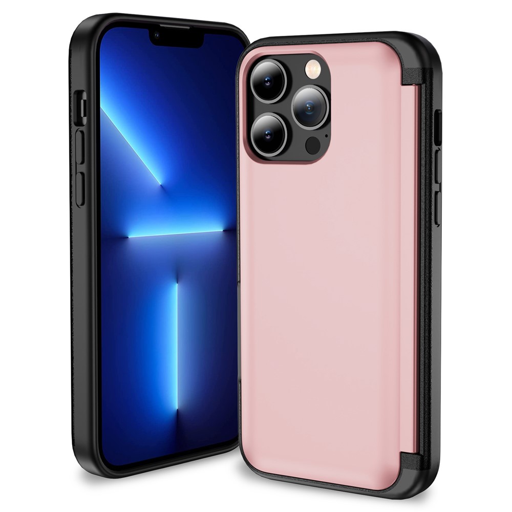 For iPhone 13 Pro Case TPU+PC Phone Cover with Kickstand / Card Holder Slot - Pink