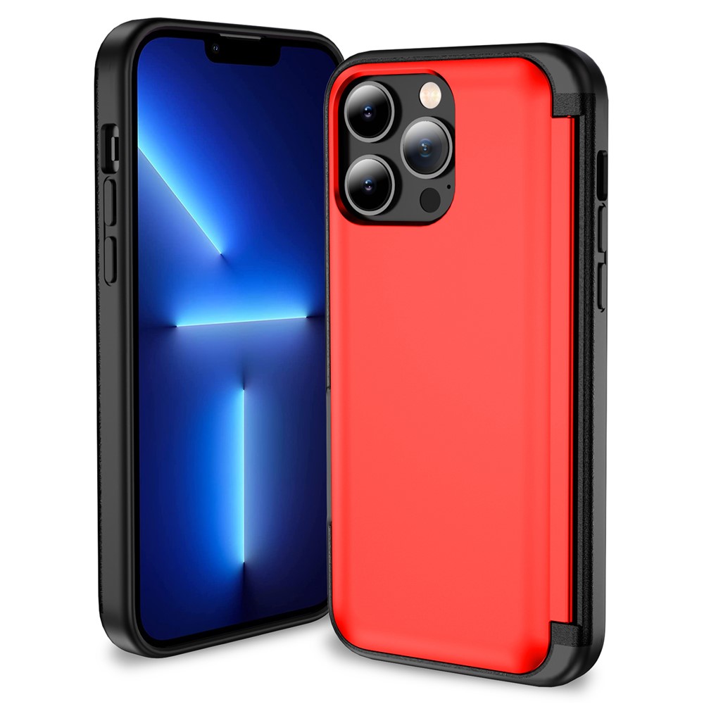 For iPhone 13 Pro Case TPU+PC Phone Cover with Kickstand / Card Holder Slot - Red