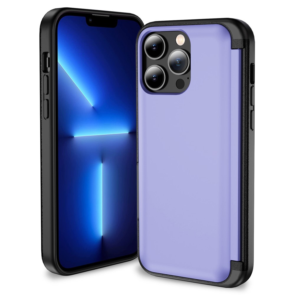 For iPhone 13 Pro Case TPU+PC Phone Cover with Kickstand / Card Holder Slot - Light Purple