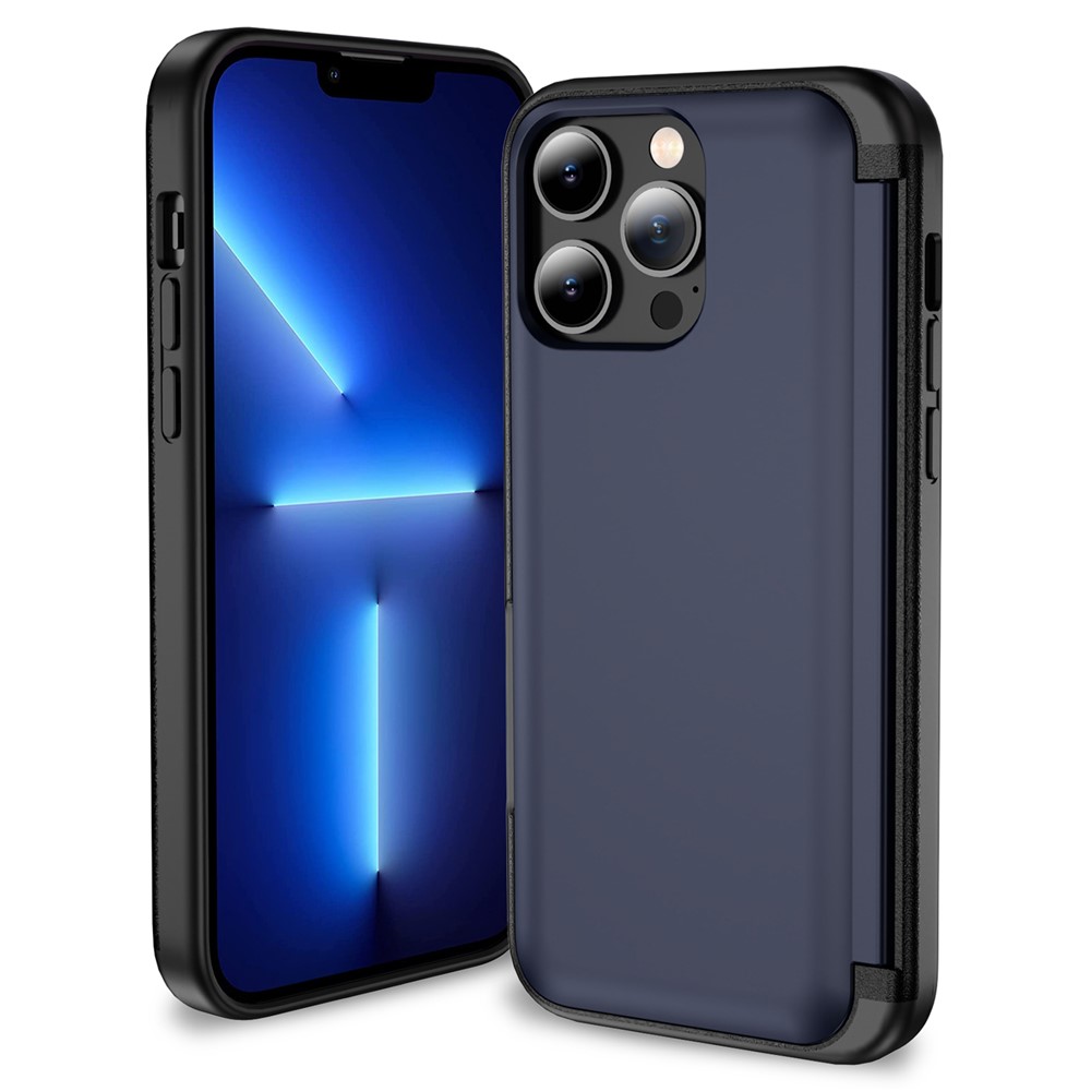 For iPhone 13 Pro Max Case Card Holder Kickstand TPU+PC 2-in-1 Phone Cover - Navy Blue