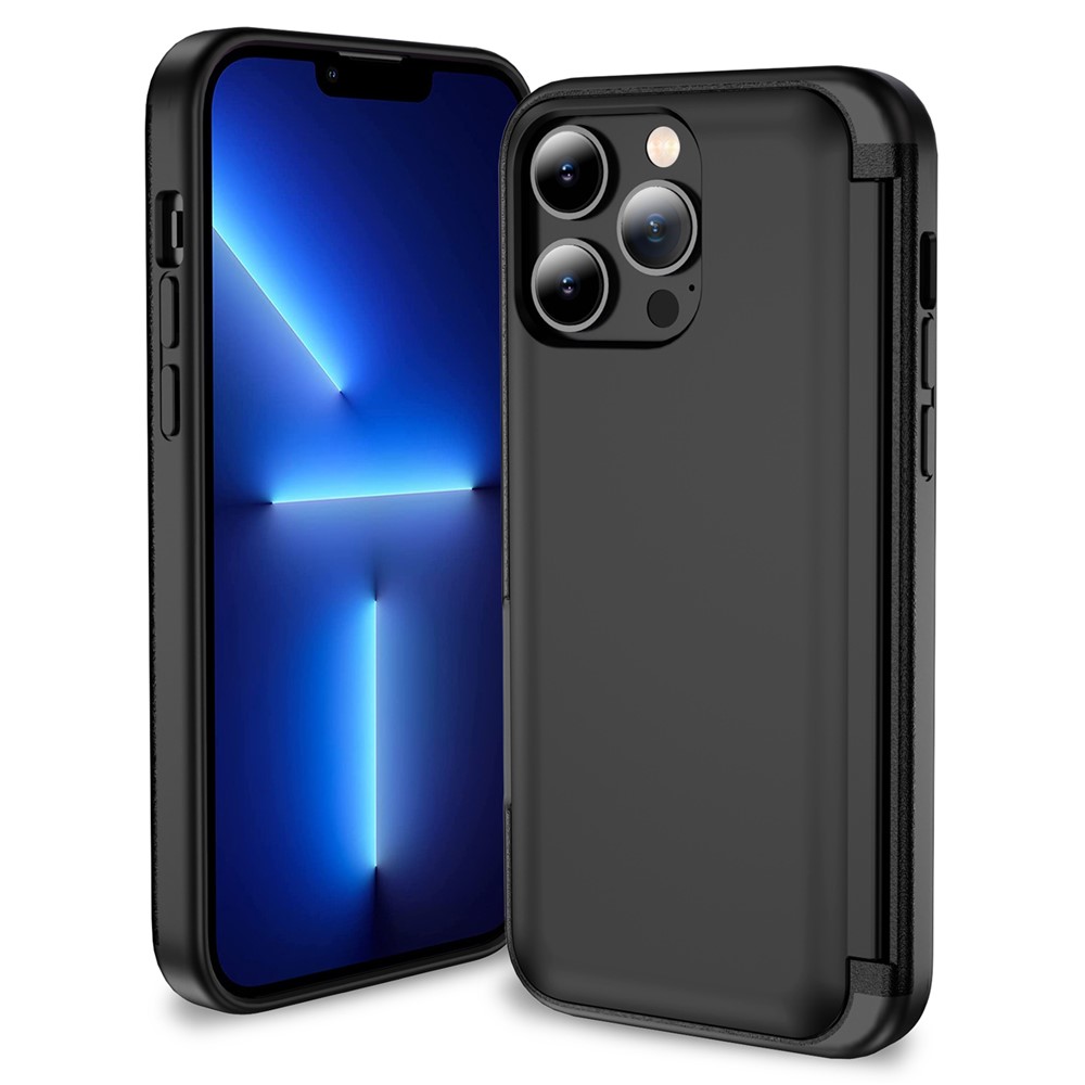 For iPhone 13 Pro Max Case Card Holder Kickstand TPU+PC 2-in-1 Phone Cover - Black