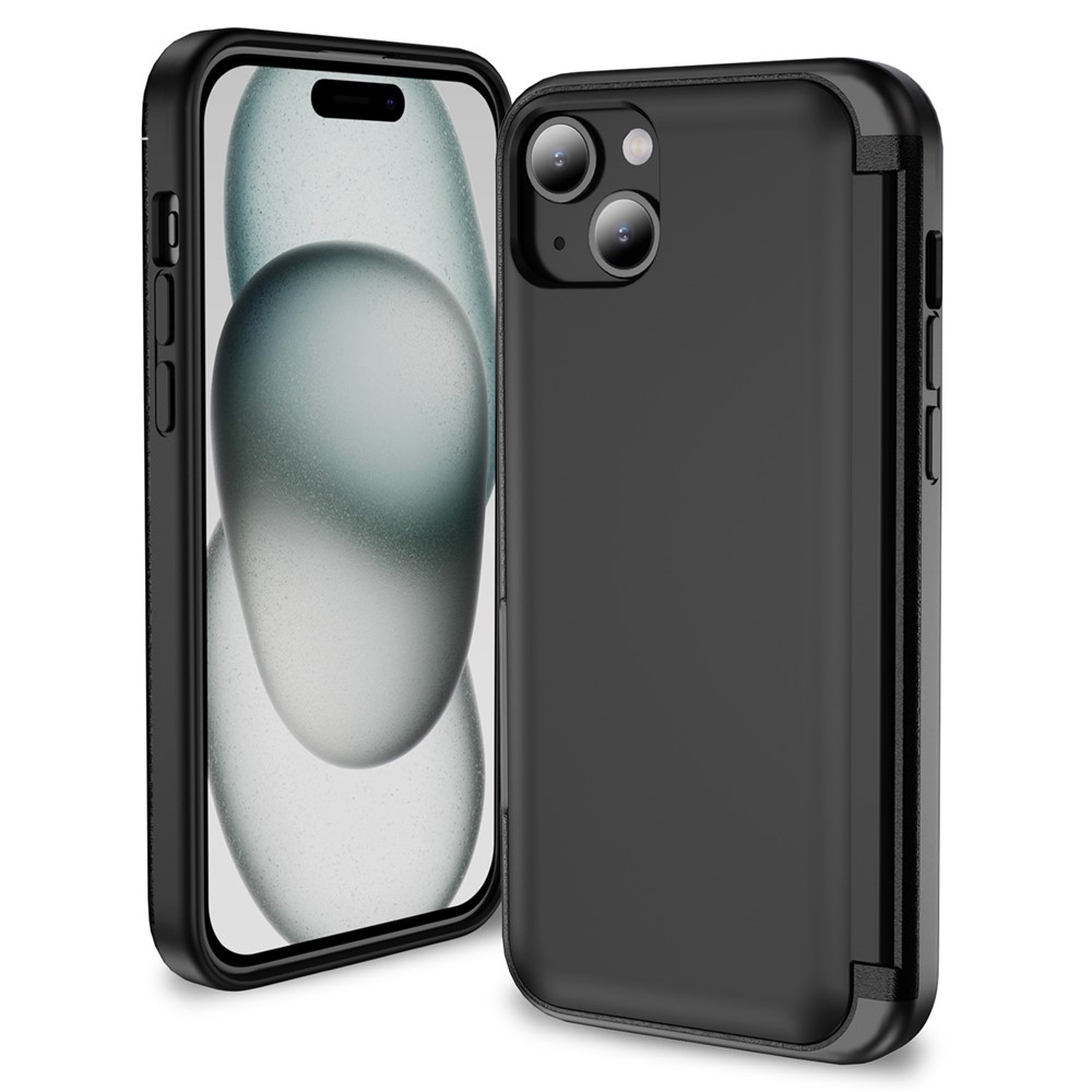 For iPhone 15 Plus Case Flip Kickstand Card Holder TPU+PC Anti-fall Phone Cover - Black