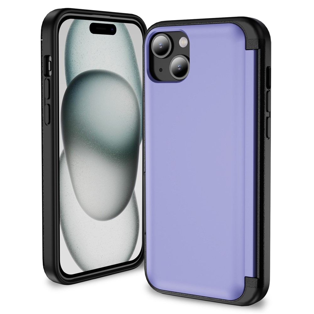 For iPhone 15 Plus Case Flip Kickstand Card Holder TPU+PC Anti-fall Phone Cover - Light Purple