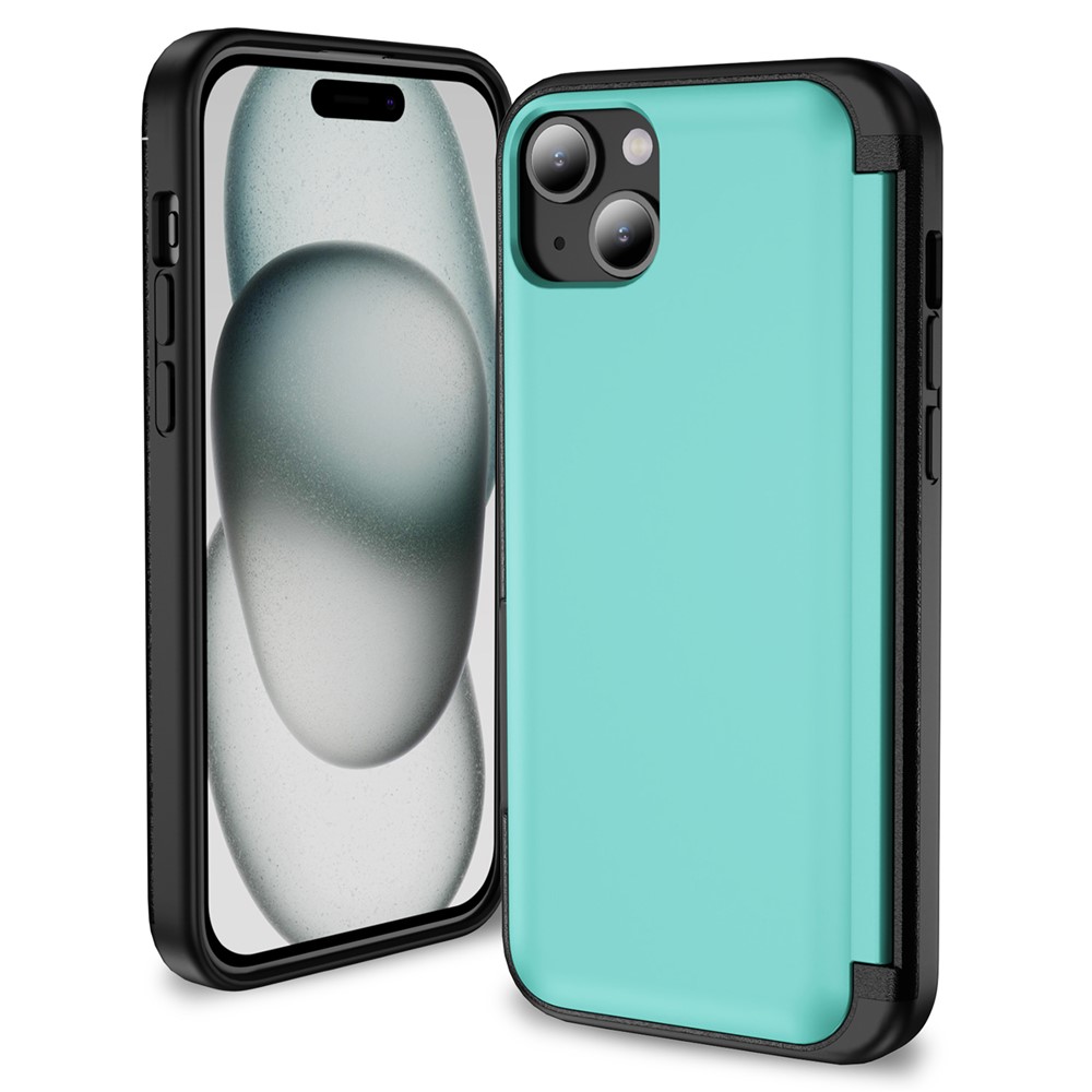 For iPhone 15 Plus Case Flip Kickstand Card Holder TPU+PC Anti-fall Phone Cover - Cyan