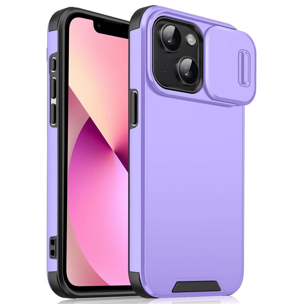 For iPhone 13 mini 5.4 inch Cell Phone Case PC+TPU Shell with Slide Camera Cover - Purple