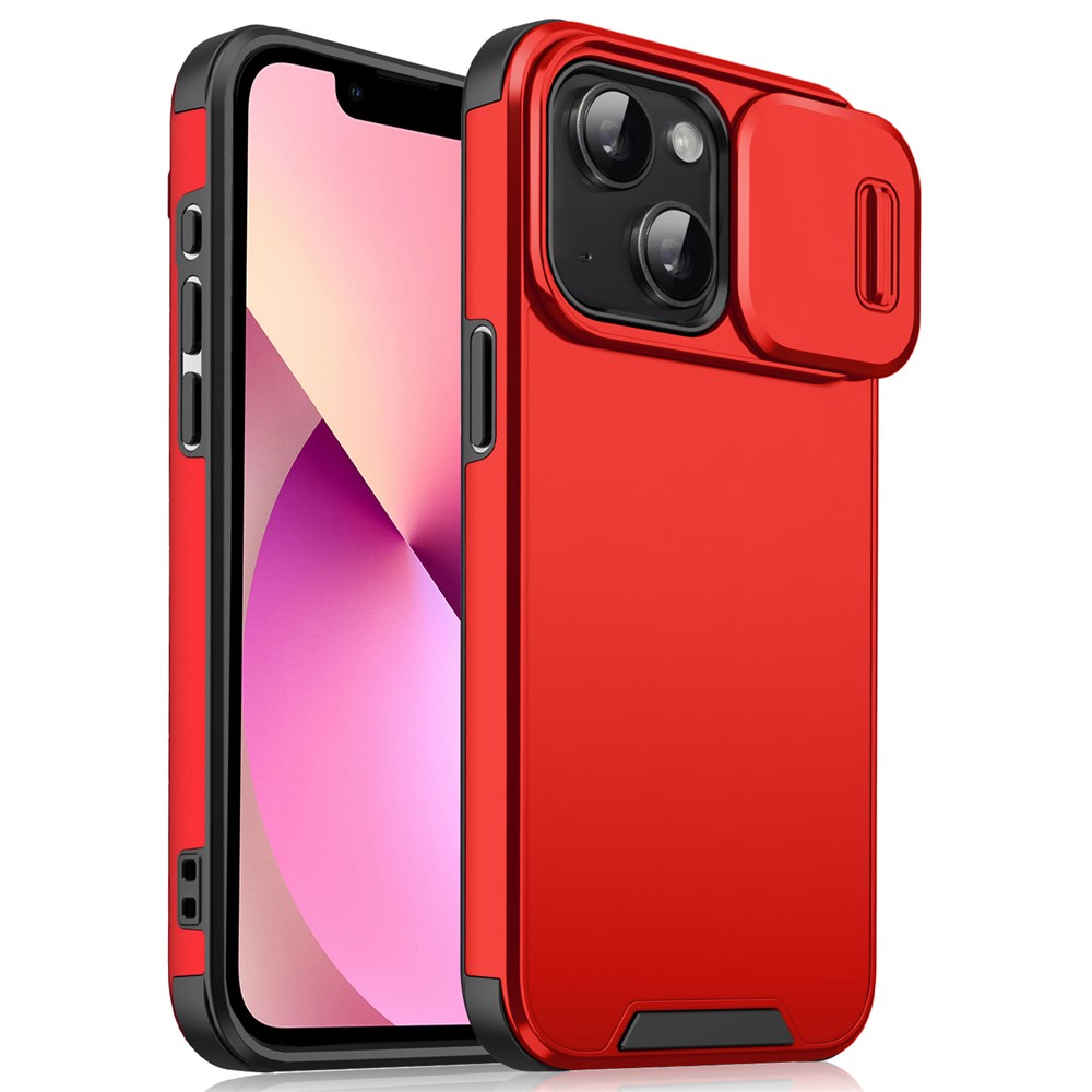 For iPhone 13 mini 5.4 inch Cell Phone Case PC+TPU Shell with Slide Camera Cover - Red