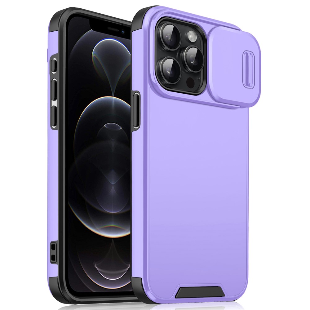 For iPhone 12 Pro / 12 6.1 inch Phone Case PC+TPU Scratch-Resistant Phone Cover with Slide Camera Guard - Purple