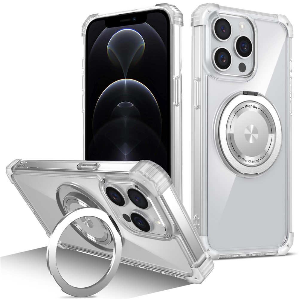 For iPhone 12 / 12 Pro Case Compatible with MagSafe Rotating Kickstand TPU+PC Phone Cover - Transparent