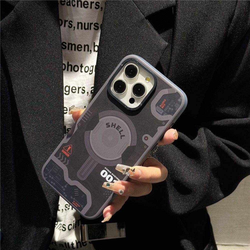 For iPhone 13 Pro Max Case Compatible with MagSafe Electronic Board Pattern PC+TPU Phone Cover - Black