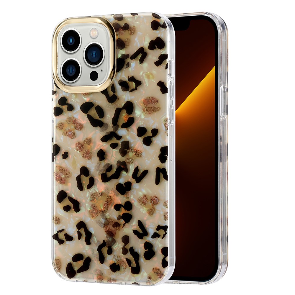 For iPhone 13 Pro Case Electroplating Lens Frame PC+TPU IMD Phone Cover - Y4-Glitter Leopard